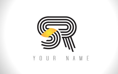 SR Black Lines Letter Logo. Creative Line Letters Vector Template.