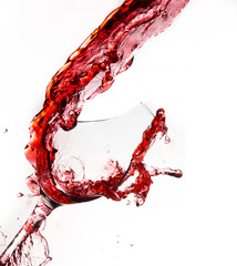 Splash of wine isolated on white with broken glass