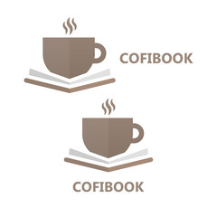  book and a cup of coffee logo concept