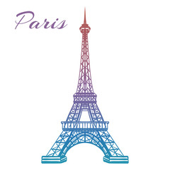 Fototapeta na wymiar Colorful hand drawn Eiffel tower isolated on white backgound. Vector illustration