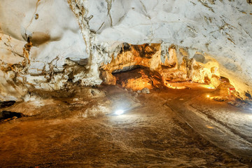 Beautiful Stalactites on the Trails inside the Muang On Cave Chiang Mai, Thailand.