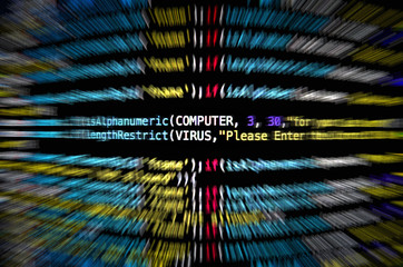 Obraz premium Computer Mal ware and virus attack and screen of source code and abstract technology background, Developer and programming with coding