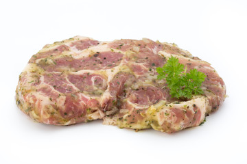 Pork chop, marinated. Isolated on the white background.