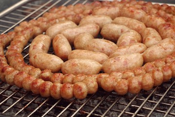 Grilled sausages at the market