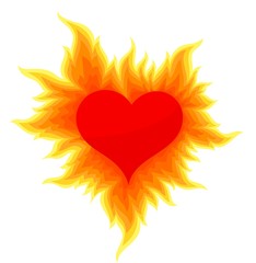 Heart with a bright flame.