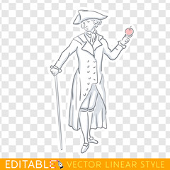 Scientist Newton. Middle social class in medieval Europe. Editable line sketch. Stock vector illustration.