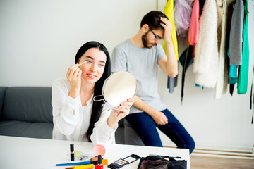 Woman is getting ready