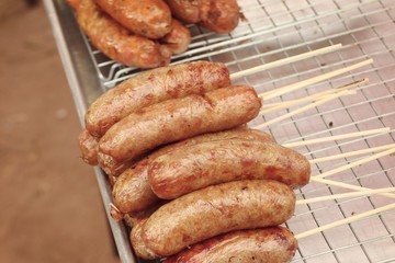 Grilled sausages at the market