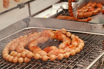 Grilled sausages at the market