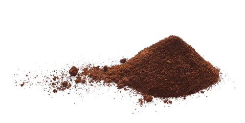 Pile of powdered, instant coffee isolated on white background