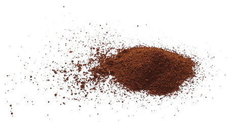 Pile of powdered, instant coffee isolated on white background