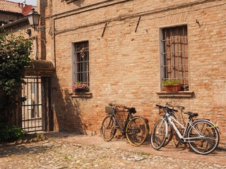 Fototapeta na wymiar Ancient courtyard with bicycles
