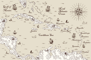 Old map of the Caribbean Sea, Vector illustration © max_776