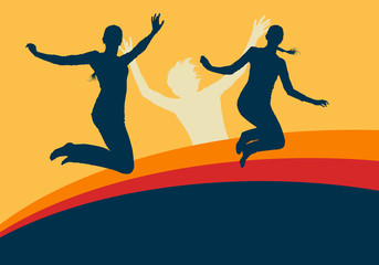 Fototapeta na wymiar Woman jump active happiness expression vector background