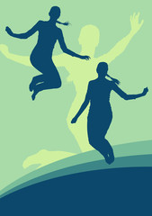 Woman jump active happiness expression vector background