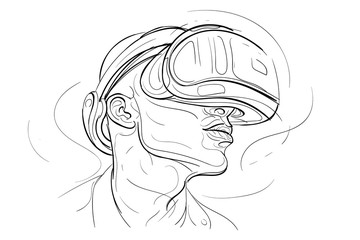Virtual Reality Headset one line hand drawn illustration. Vector.