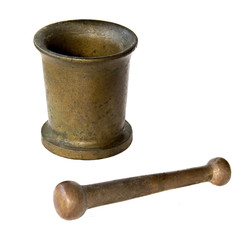 Antique Copper mortar and pestle isolated on white background
