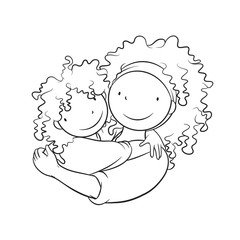 Obraz premium Mother Embracing her Child, Coloring Page, Vector Illustration