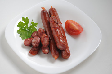 Sausages on a white background