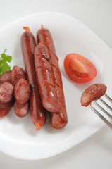 Sausages on a white background