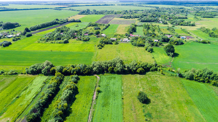 Village and field of central Russia from above