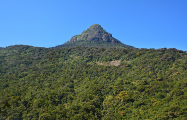 Adam's Peak (known as Sri Pada) sacred mountain in Sri Lanka on the background of blue sky