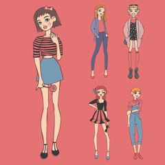 Fashion look girl beautiful girl woman female pretty young model style lady character vector illustration