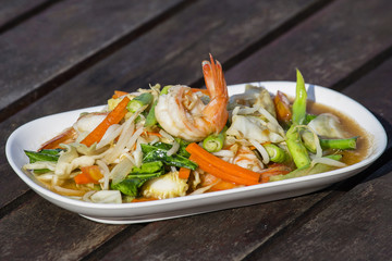 Thai food, seafood with vegetable spicy salad