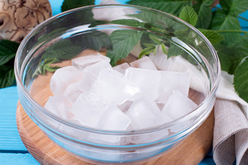 Ice cubes in a glass bowl
