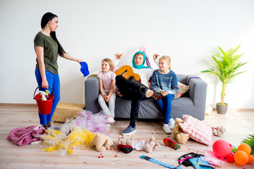 Mother cleaning up