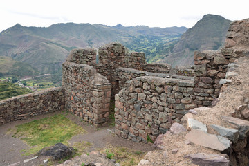 Maison inca de la forteresse de Pisac au Pérou