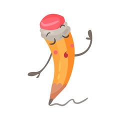 Cute embarrassed cartoon humanized pencil character with flushed red cheeks vector Illustration i