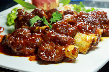 T-bone pork with red wine sauce, thailand fusion food