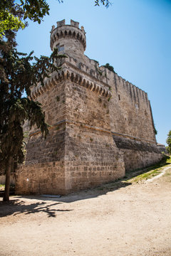 Ruins of the castle and city walls of Rhodes. Defensive Fortress of the Joannites. .Historic castle on the shores of the Aegean and Mediterranean.