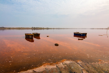 Lake Retba or Lac Rose (meaning Pink Lake) in Senegal