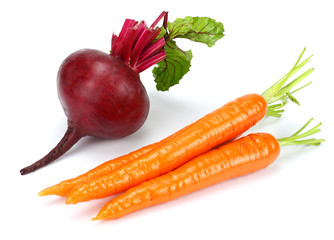beetroot and carrot isolated on white background