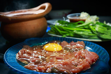 thailand hot pot of pork and vegetable