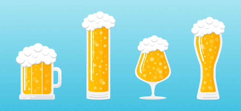 Glasses of beer on blue background. Vector.