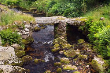 The ruins of an ancient Roman bridge over the river blackbrook. Near highway b3212. Devon. England