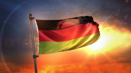 Malawi Flag Backlit At Beautiful Sunrise Loop Slow Motion 4K