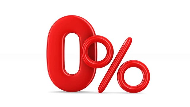 Zero percent on white background. Isolated 3D render