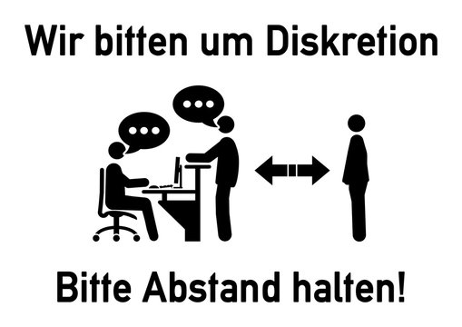 ds18 DiskretionSchild - ks200 Kombi-Schild - Schrift: Wir bitten um Diskretion - Bitte Abstand halten - banner white xxl - DIN A1 A2 A3 A4 - g5256
