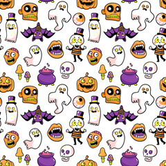 Halloween seamless pattern in cartoon comic style.