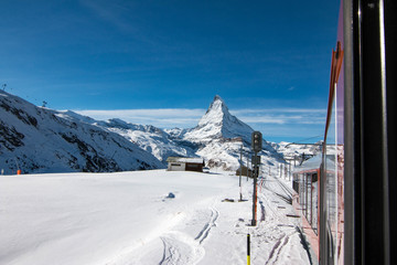 Matterhorn and Zermatt in the Swiss Alps during winter, Switzerland