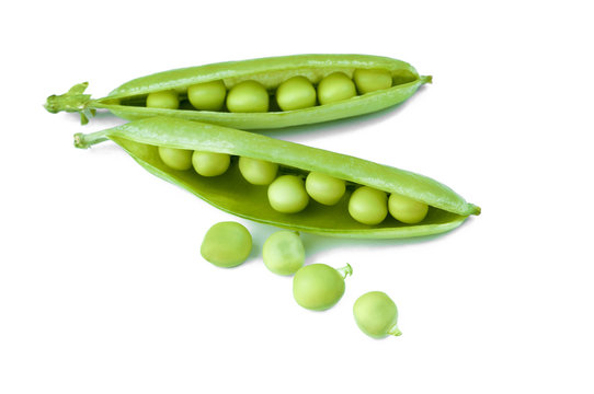 Ripe green pea isolated on a white background, close-up