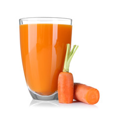 Glass of carrot juice  on white background