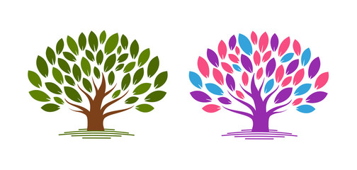 Abstract tree with leaves. Ecology, eco, environment nature icon or logo. Vector illustration