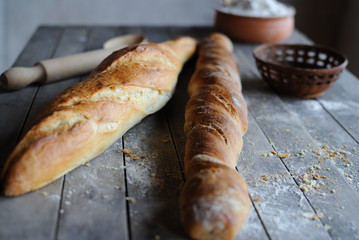 White and black baguette on a table