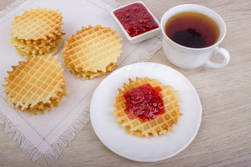 waffles with raspberries jam