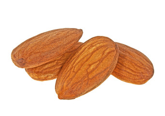 Group of almonds isolated on white background